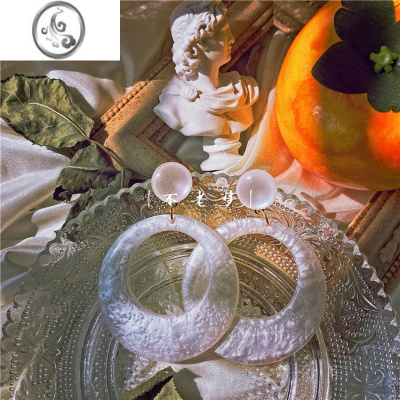 JiMi港风复古法式气质小众设计感夸张白亚克力夏女无耳洞耳环耳夹耳饰