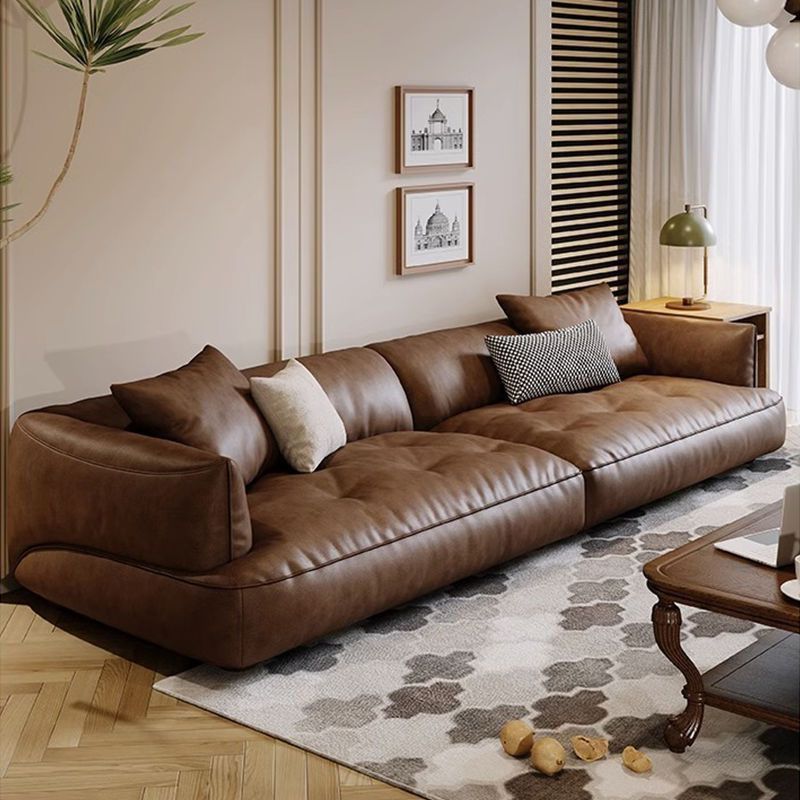虔度简约现代皮艺沙发一字型皮质填充海绵乳胶承重力强舒适头枕设计透气稳固底座