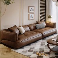 虔度简约现代皮艺沙发一字型皮质填充海绵乳胶承重力强舒适头枕设计透气稳固底座