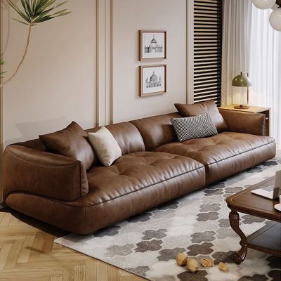 虔度简约现代皮艺沙发一字型皮质填充海绵乳胶承重力强舒适头枕设计透气稳固底座