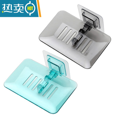 敬平肥皂盒壁挂式创意免打孔香皂盒塑料沥水盒卫生间家用香皂架托 时尚黑+孔雀绿 2个装