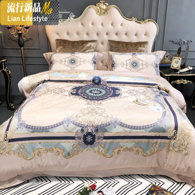 欧式数码印花长绒棉四件套双人被套1.5m样板房床上用品棉4 三维工匠