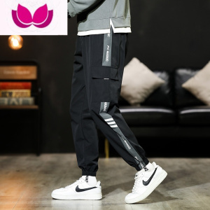 七斓冰丝工装裤男长裤男士休闲裤加肥大码胖子潮牌运动九分男裤