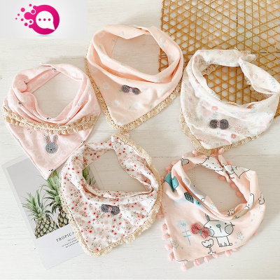 敬平5条装宝宝三角口水巾婴儿围嘴双层棉摁扣花边围巾春围兜5条装花边三角巾&粉色卡哇伊