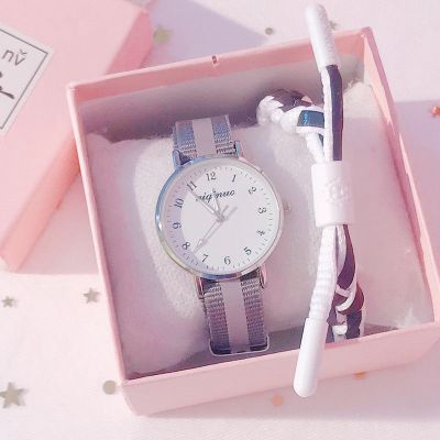 铭侣石英表男女情侣学院风手表女韩版简约潮流帆布带女表男女初中学生数字小巧石英表