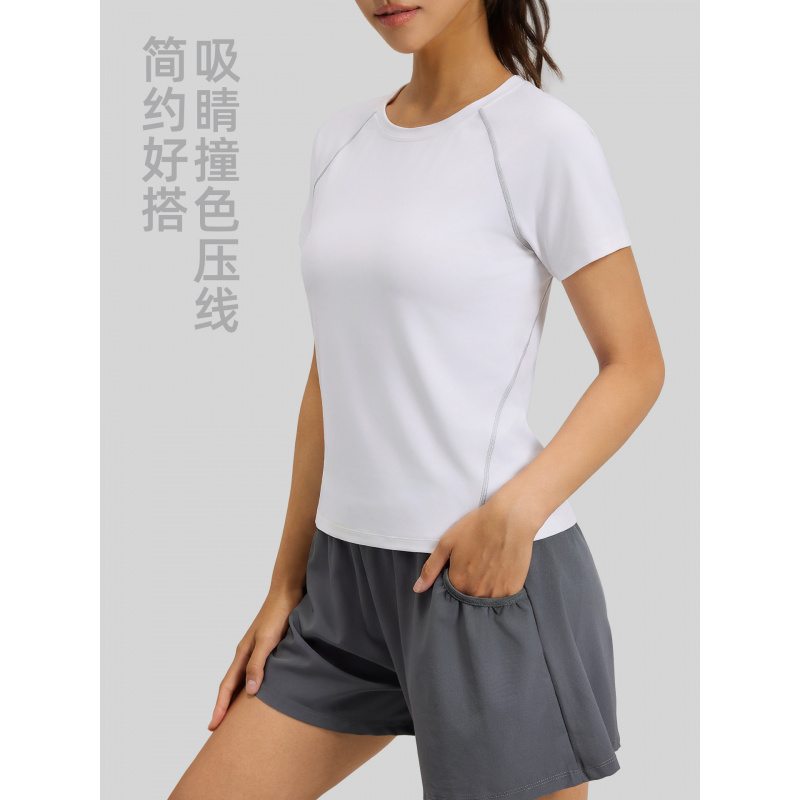 夏季圆领运动风显瘦瑜伽上衣女透气宽松百搭运动短袖T恤