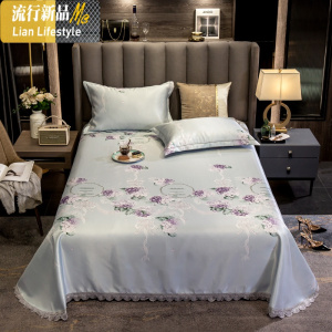 凉席蕾丝花边冰丝三件套可水洗折叠床单式1.5米1.8m床夏空调软席 三维工匠凉席/凉枕