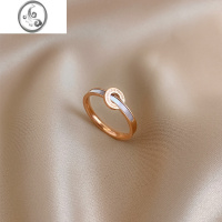 JiMi白贝母圆牌戒指女ins轻奢法式玫瑰金字母钛钢指环可水洗高级感