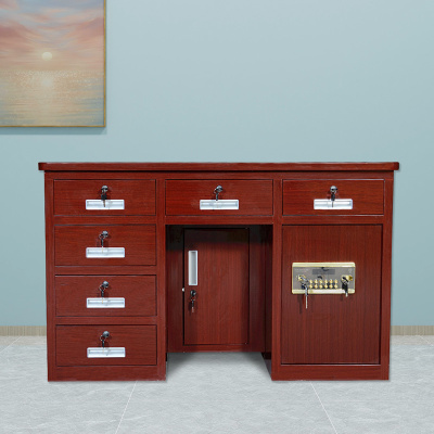 初嘉 CJ全钢制保险桌密码保险桌收银财务桌1.2m木纹六斗电子锁