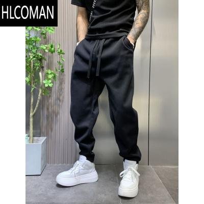 HLCOMAN男裤裤子加绒运动卫裤男士潮牌宽松束脚纯色休闲哈伦裤男