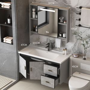 邦云浴室柜一体陶瓷盆 浴室柜组合 岩板太空铝柜体卫生间洗脸盆面盆浴室镜卫浴洗手盆面盆洗漱台洗手台浴柜洗手池挂墙式智能镜柜