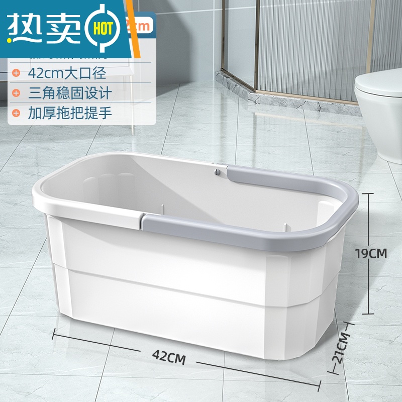 敬平长方形洗拖把桶 胶棉拖把清洗桶塑料挤水桶手提平板拖布桶 单提手方桶(灰色)