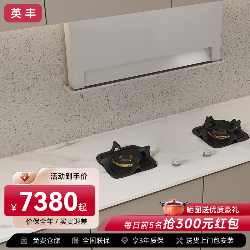 英丰抽油烟机 侧吸式变频家用厨房油烟机 隐形升降白色吸油烟机 [烟灶套装]变频升降烟机+二眼嵌入式岩板灶(弧形)
