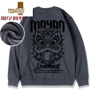 YANXU国潮中国风醒狮连圆领大码嘻哈oversize潮牌无帽胖子卫衣男潮