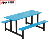 汉诺鑫威不锈钢餐桌连体餐桌椅组合学校食堂员工小吃店快餐桌椅4人6人8人6人位铁架玻璃钢餐桌