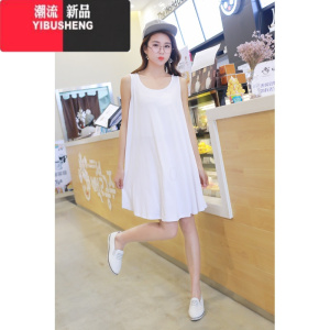 YIBUSHENG2023莫代尔加肥加大码中长款连衣裙宽松背心无袖沙滩打底裙睡衣