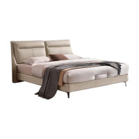 欧先生2053高脚实木现代极简真皮双人软靠包主卧次卧室真皮床1.5米1.8米婚床