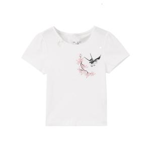 [1件3折价:37.5]米喜迪mecity童装夏新款女童国潮小学生诗朗诵拼接短袖T恤