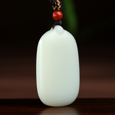 印象眸和田玉无事牌吊坠白玉面包牌无字平安玉牌情侣款挂件附送证书无事牌