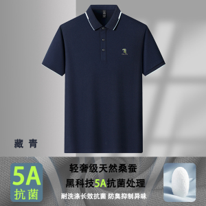 [5A抗菌+桑蚕丝]啄木鸟短袖T恤翻领男士2025夏季爸爸polo衫父亲