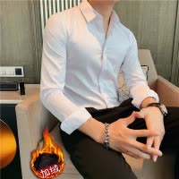 SUNTEK秋冬新款男士长袖衬衫男商务休闲冰丝免烫修身白色衬衣加绒衬衫潮衬衫