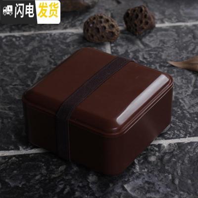 三维工匠旅行茶具套装车载纯白户外便携式泡茶陶瓷潮汕功夫茶杯套装 定制 [简装纽扣袋]四方-茶色