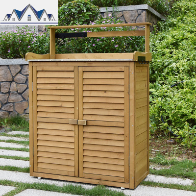 户外储物柜室外置物柜子防水防晒阳台庭院鞋柜花园杂物实木收纳柜 三维工匠