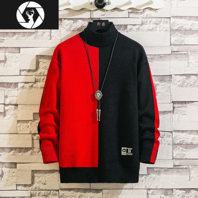 HongZun秋冬季男士毛衣半高领针织打底衫内搭潮流学生中领加厚男装线衣服毛衣