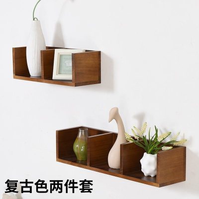 家柏饰(CORATED)墙上置物架壁挂客厅电视背景墙墙面隔板创意格子卧室墙壁书架装饰 复古色两件套