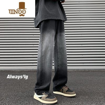 YANXU渐变牛仔裤男款美式高街大码宽松休闲长裤胖子痞帅直筒裤子