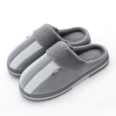 幸福派冬季毛毛棉拖鞋女家用室内防滑家居情侣厚底加绒保暖静音男士托鞋家用厚底新款钢琴条韩版毛绒托鞋情侣家居室内拖钢琴条-灰色40-41码(约250mm)