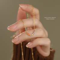 韩版小清新小巧彩色锆石微笑项链s925纯银轻奢百搭高级感锁骨链潮送女朋友老婆情人节七夕生日礼物