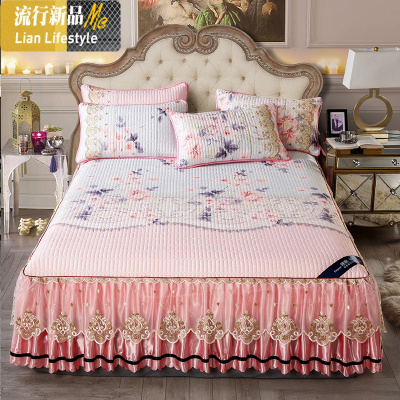 床裙冰丝凉席三件套1.8m床可折叠水机洗夏天床罩天丝空调软席子 三维工匠凉席/凉枕