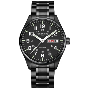 瑞士嘉年华CARNIVAL手表复古男士石英表 男双日历防水手表休闲时尚男表高清夜光大数字刻度精钢腕表8638G