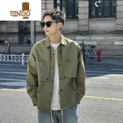 YANXU2023春季新款青春潮流翻领衬衫外套男工装风痞帅宽松休闲时尚夹克