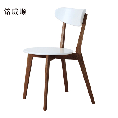 铭威顺餐椅简约现代休闲书桌椅餐桌凳子橡木靠背椅胡桃色骨架白色圆形座面