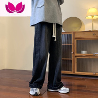 七斓复古做旧黑色牛仔裤男夏季韩版宽松直筒阔腿长裤港风百搭拖地裤子