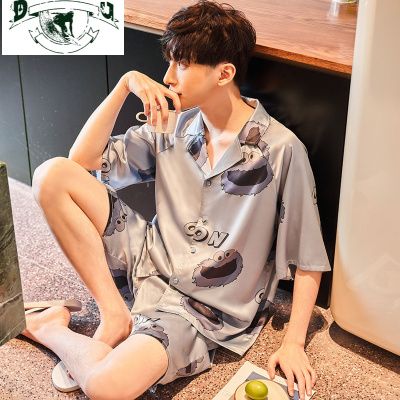 HLCOMAN睡衣男夏季冰丝薄款短袖卡通休闲加大码男士睡衣夏天家居服两件套