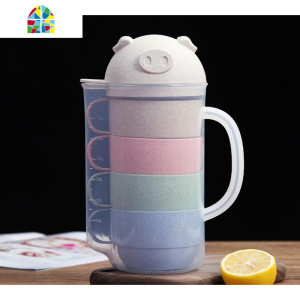 冷水壶大容量耐热防爆可高温非扎壶家用凉白开水杯凉水壶 FENGHOU 热卖小麦冷水壶[五件套]