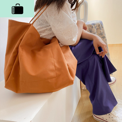 [布依布饶包袋]ins慵懒风帆布包女单肩大包学生大容量购物包包NEW LAKE女士单肩包