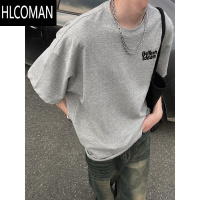 HLCOMAN花灰色日系cityboy字母印花短袖t恤男士夏季潮牌简约上衣