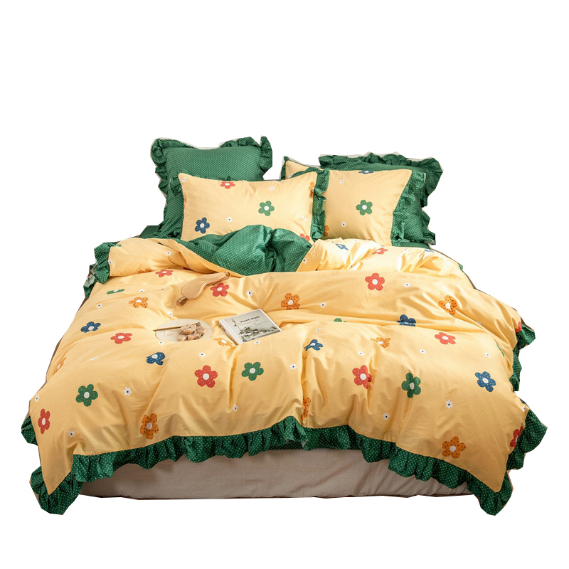 美帮汇全棉全棉床上四件套风少女三件套小香风被套床单情侣花边