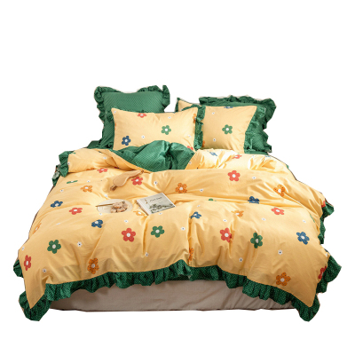 美帮汇全棉全棉床上四件套风少女三件套小香风被套床单情侣花边