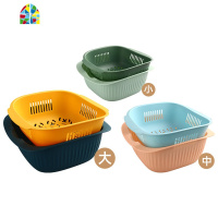 家用双层塑料创意镂空洗菜盆洗菜篮厨房洗水果菜篮子水果盘 FENGHOU [三件套]深粉色(6个)