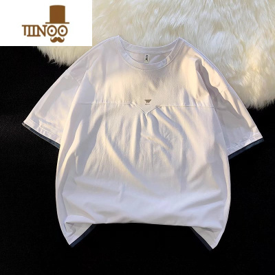 YANXU男女五分t恤设计感ins简约高街宽松美式港风短袖男生体恤上衣服