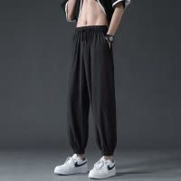 直筒冰丝裤男士夏季纯色简约港风宽松型大码垂感拖地长裤