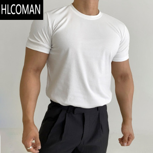 HLCOMAN夏季男士短袖t恤修身体恤纯色打底衫半袖健身日常净版韩版潮