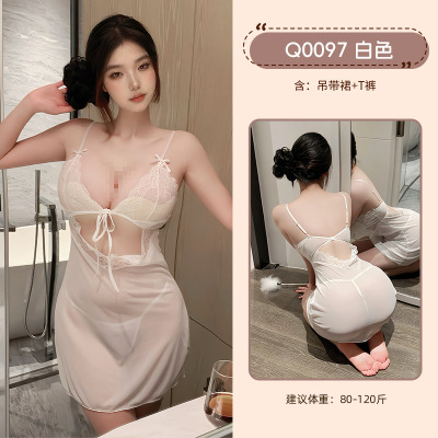 九里晴川情趣内衣性感睡裙激情诱惑性感透视睡衣免脱深V薄纱睡衣 九里晴川Q0097[系带连衣裙] 均码