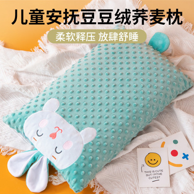 儿童安抚3D豆豆绒荞麦壳枕头0-7岁宝宝幼儿园学生刺绣小枕芯通用