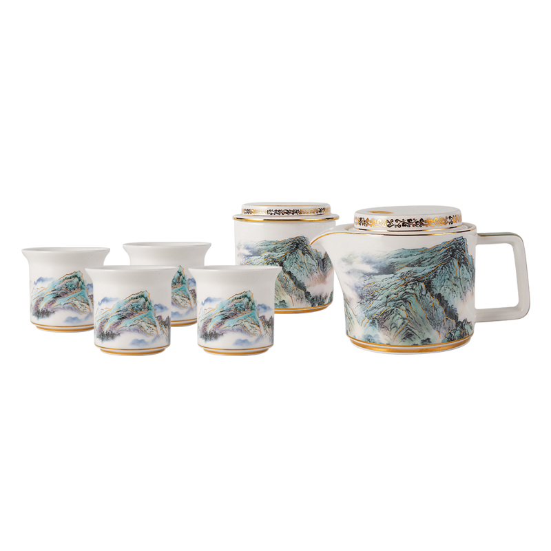 Gao Chun Ceramics高淳陶瓷江山多娇骨瓷红茶具套装家用送礼珐琅彩整套茶具高端茶具